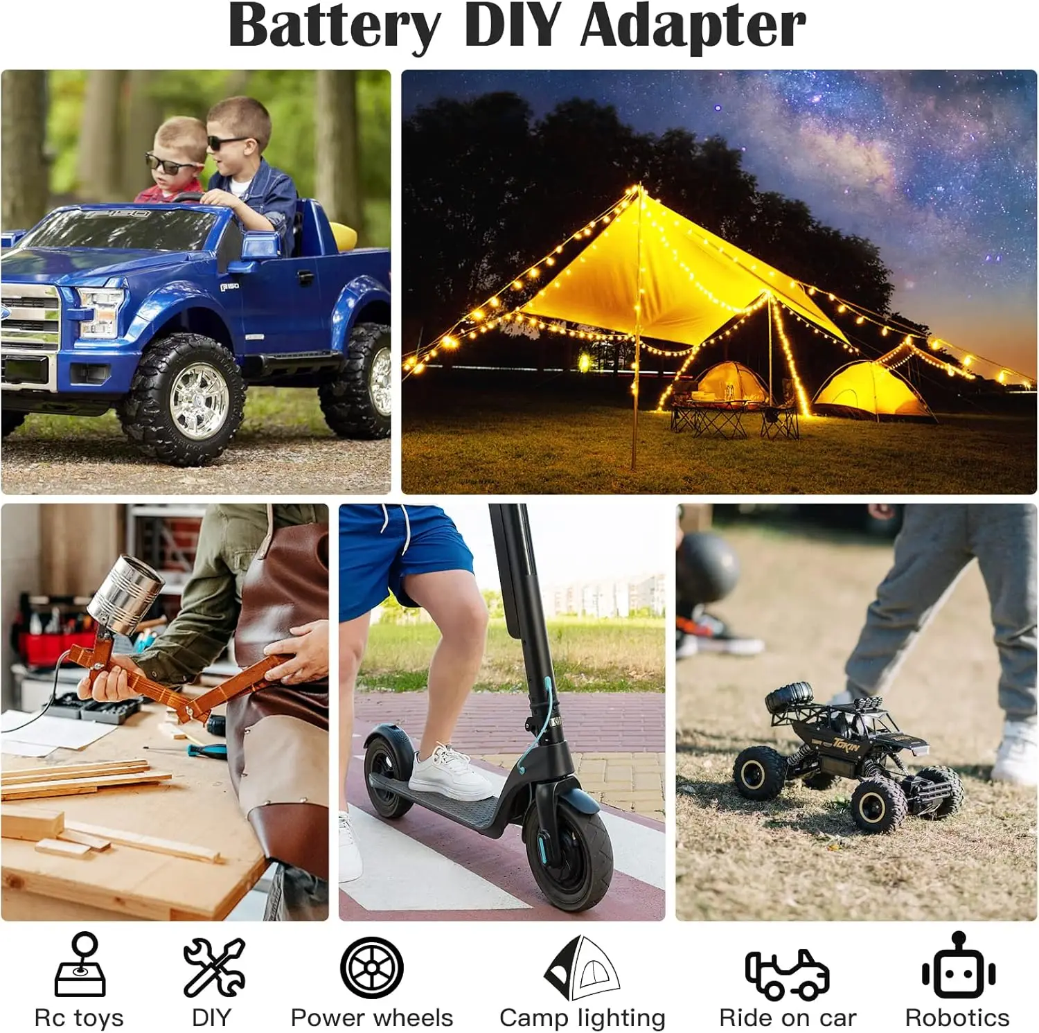 Adaptador batería Power Wheels a Dewalt/Milwaukee con fusible
