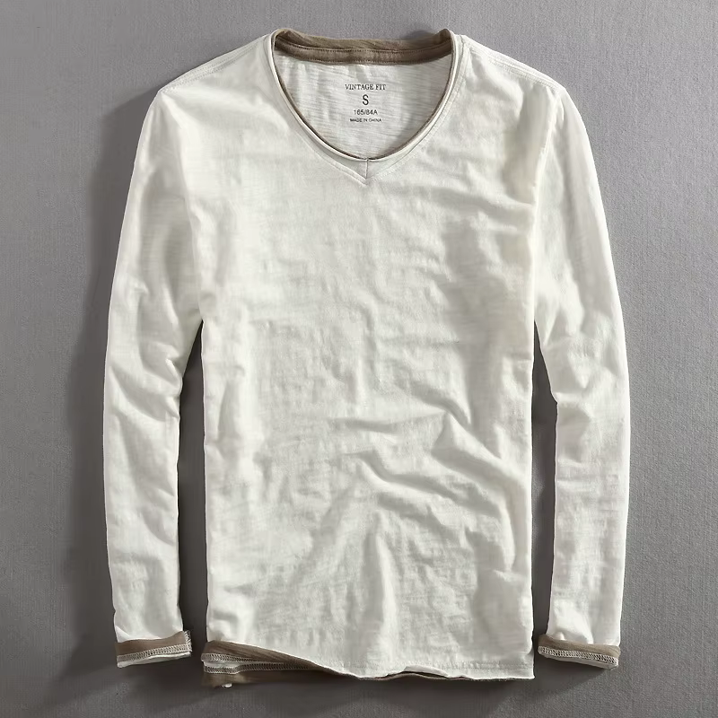 Camiseta manga larga táctica hombre algodón cuello V vintage - imagen 4