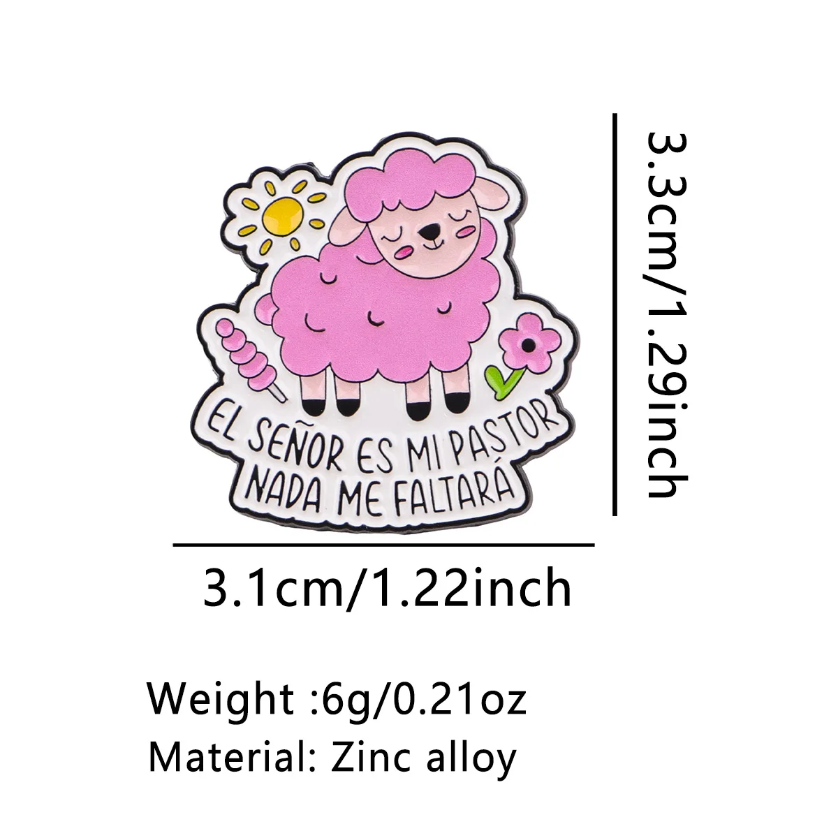 Broche con acabado de esmalte y frase religiosa