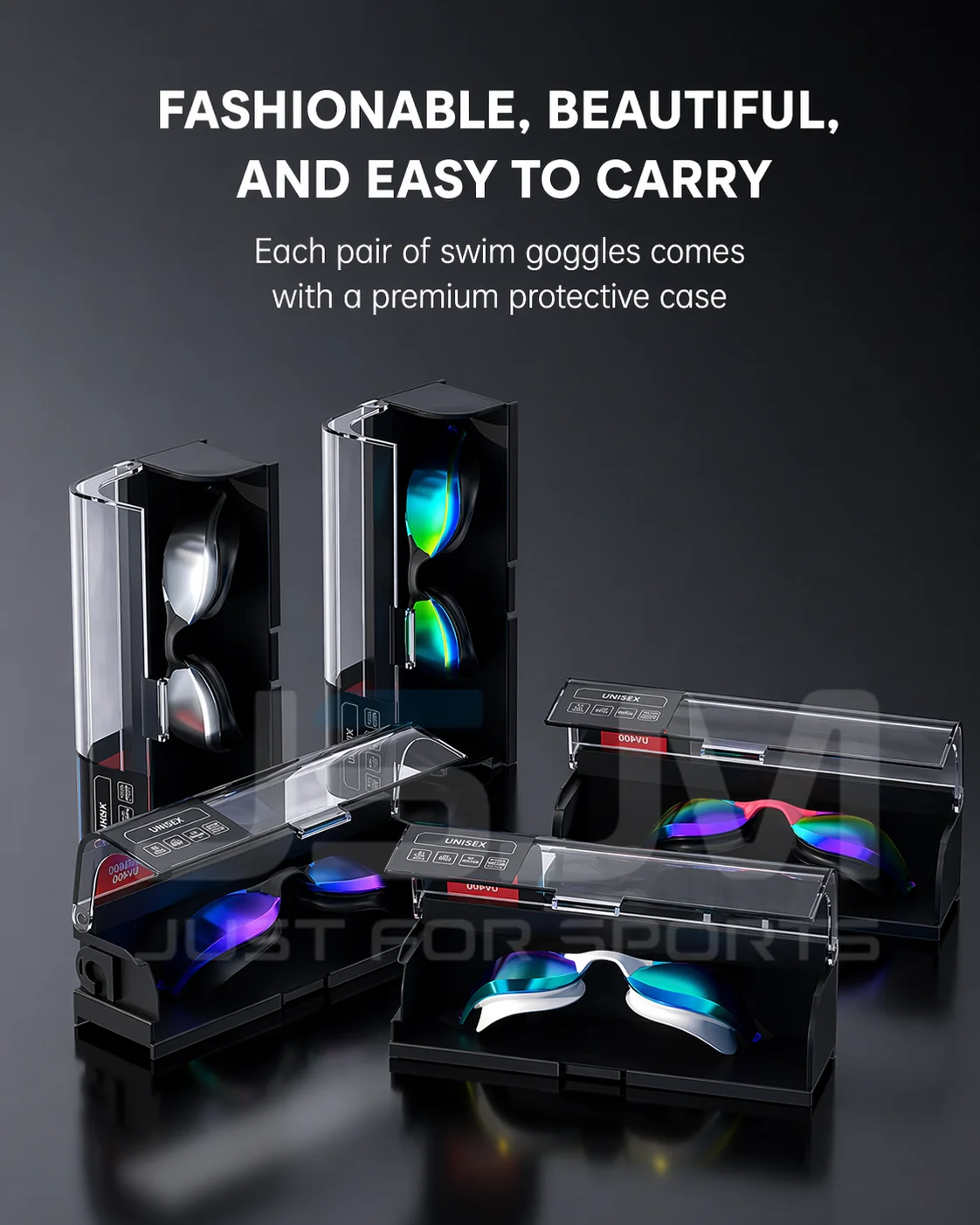 JSJM Gafas de natación antivaho con protección UV y estuche rígido - imagen 5