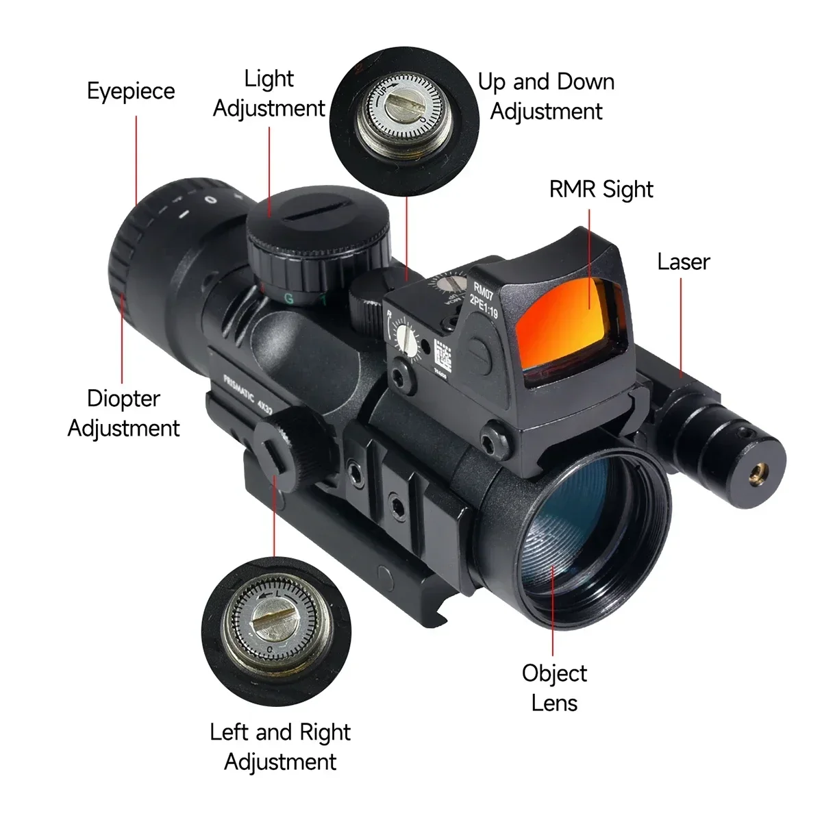 Mira táctica óptica combinada con retícula triiluminada y láser rojo - imagen 5