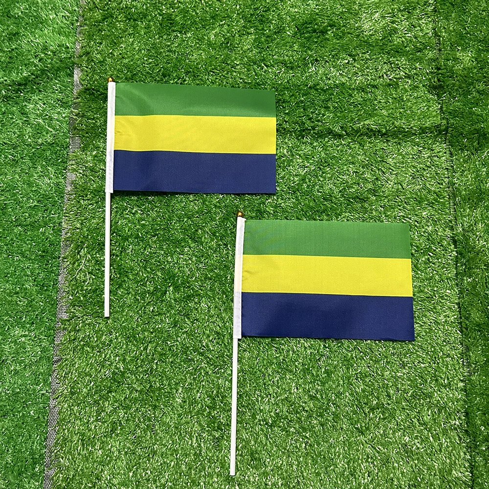 Bandera de mano Gabón de poliéster con asta de plástico - imagen 3