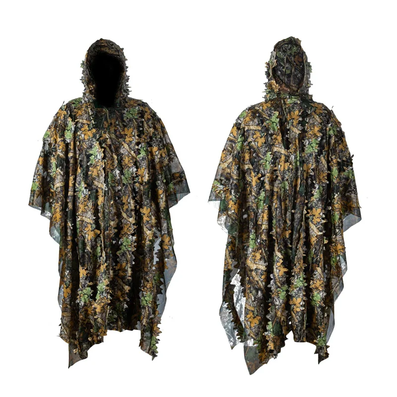 Traje Ghillie camuflaje 3D tipo poncho hojas para caza y observación - imagen 2