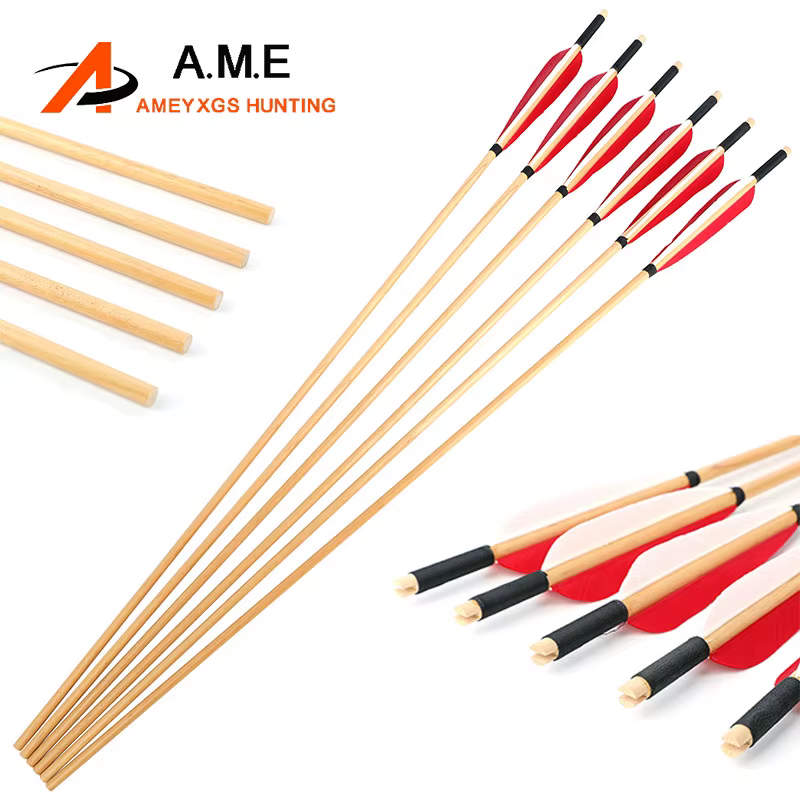Flechas de madera blanca con plumas de pavo para caza con arco - imagen 2