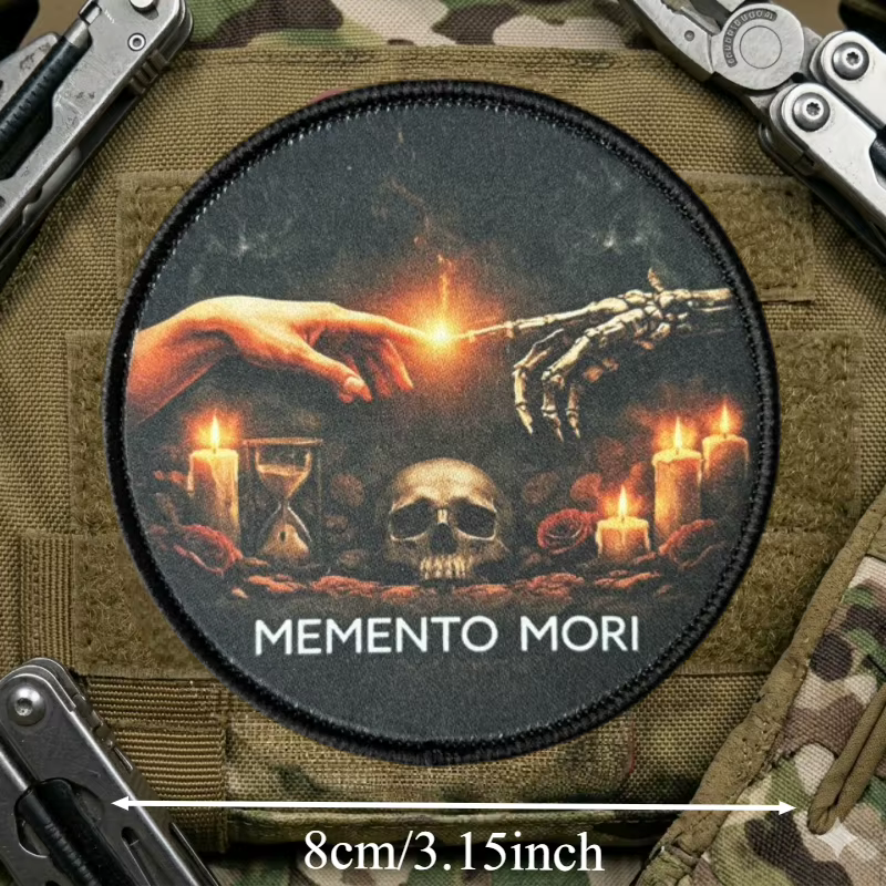 Parche táctico Memento Mori calavera velcro para brazalete y mochila - imagen 2