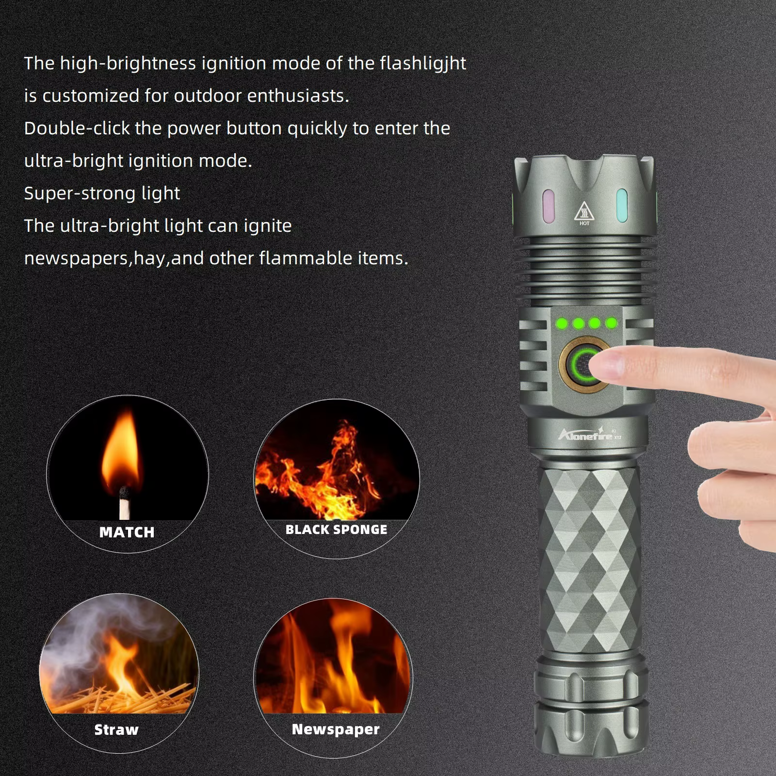Linterna LED táctica recargable USB con pantalla LCD senderismo - imagen 3
