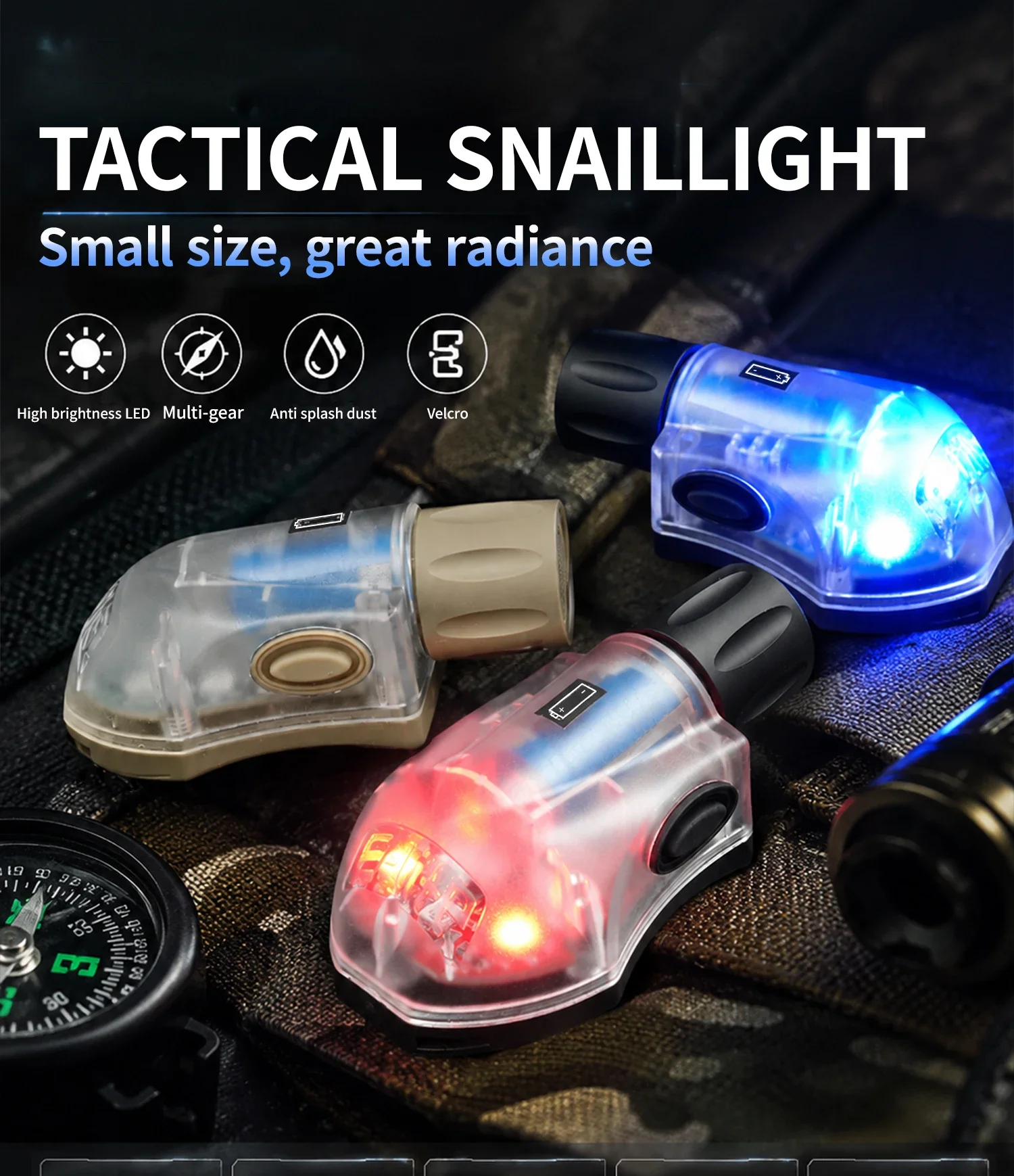 Luz estroboscópica táctica para casco con cinta mágica