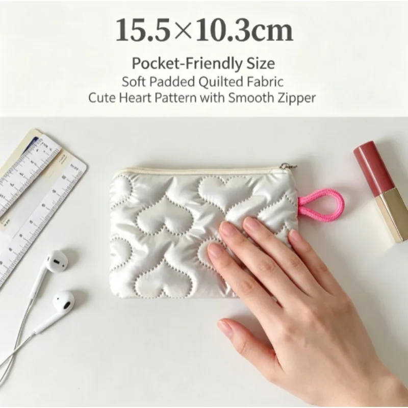 Bolsa de maquillaje plateada brillante con lazo y monedero mini - imagen 4