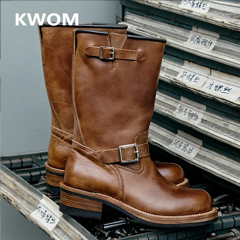 KOWM Botas de trekking de cuero marrones para hombre, Goodyear - imagen 4