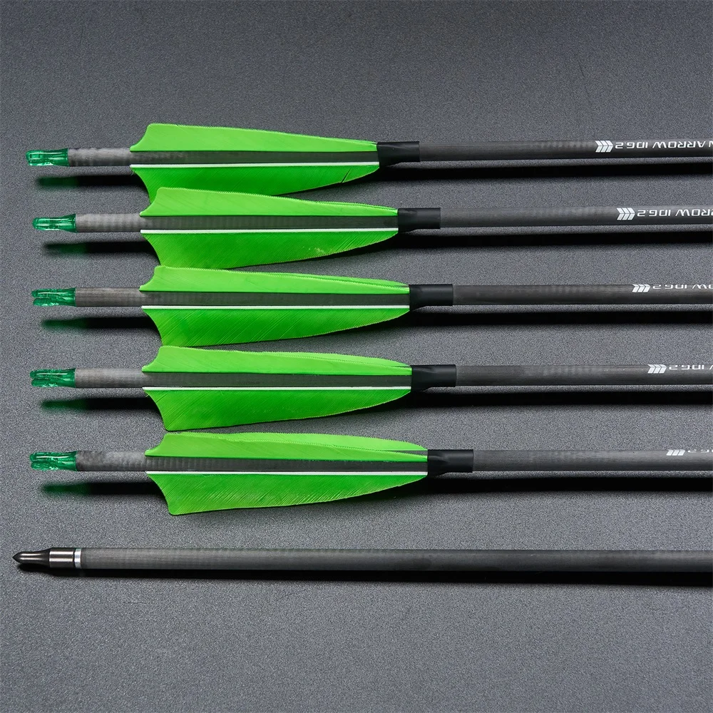 Flechas de carbono 6,2mm Spine 400 pluma verde fluor para arco