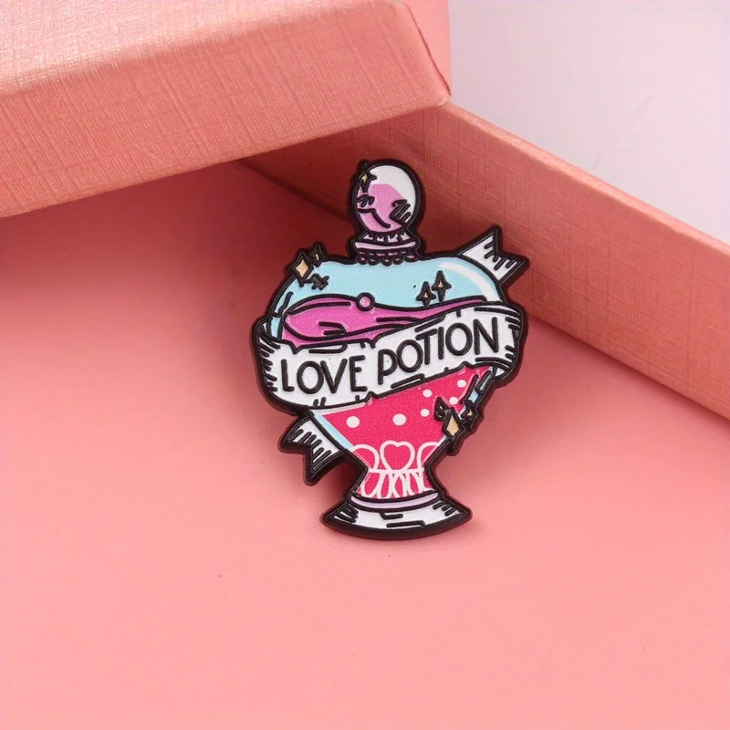 Pin vial pócima de amor encantada – tapa rosa con remolinos - imagen 2