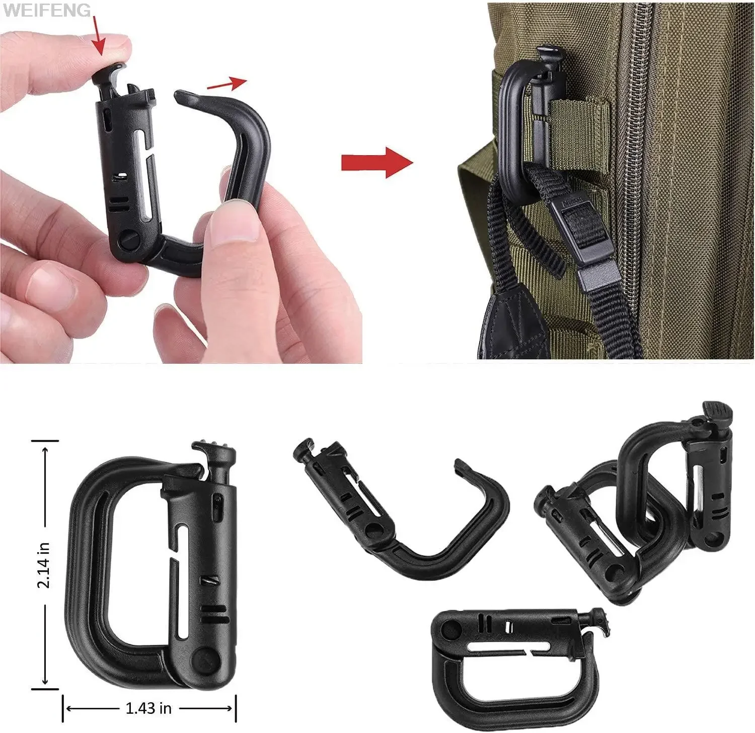 Detalle de clips y anillas para fijación