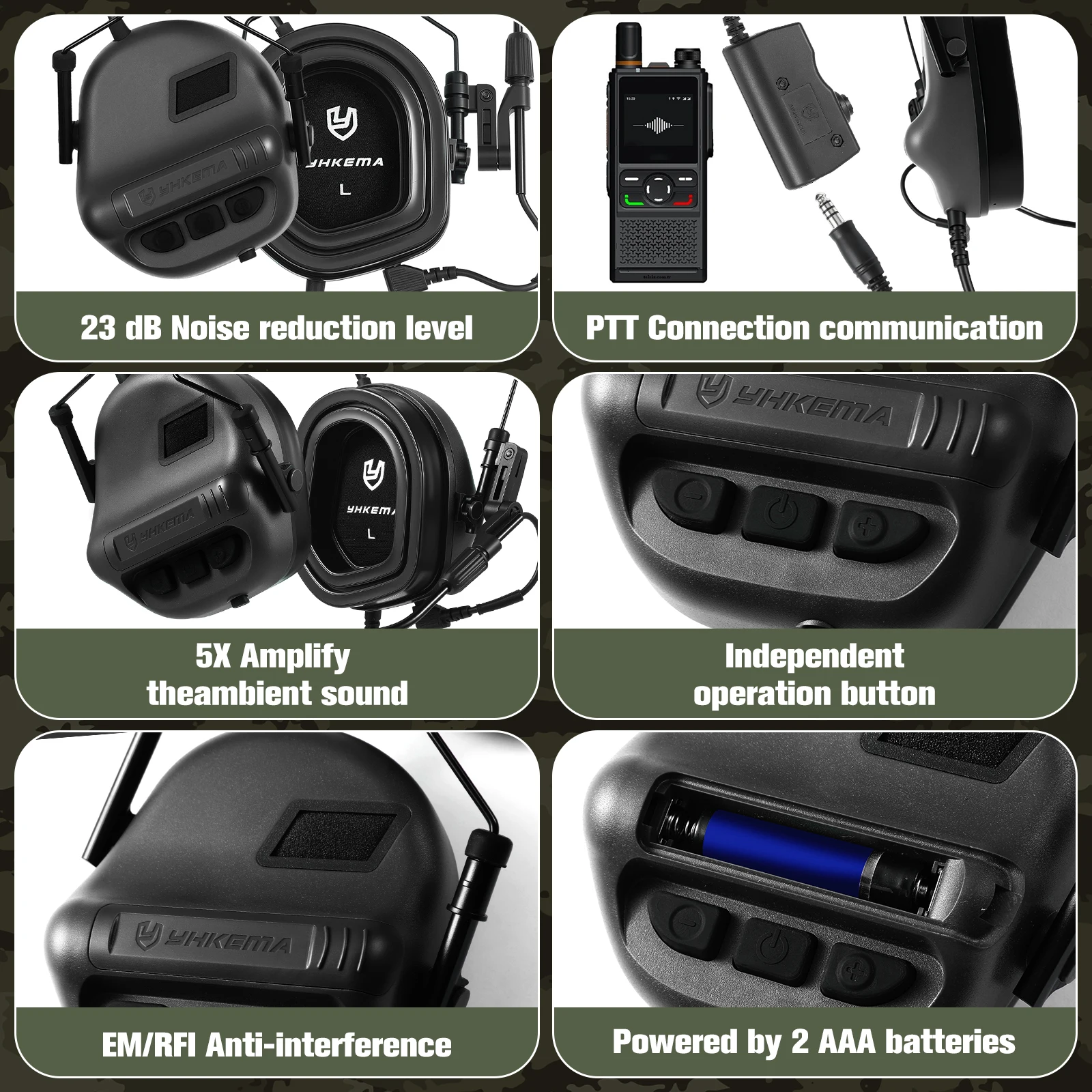 E90 Auriculares tácticos exteriores micrófono y PTT para caza tiro - imagen 3