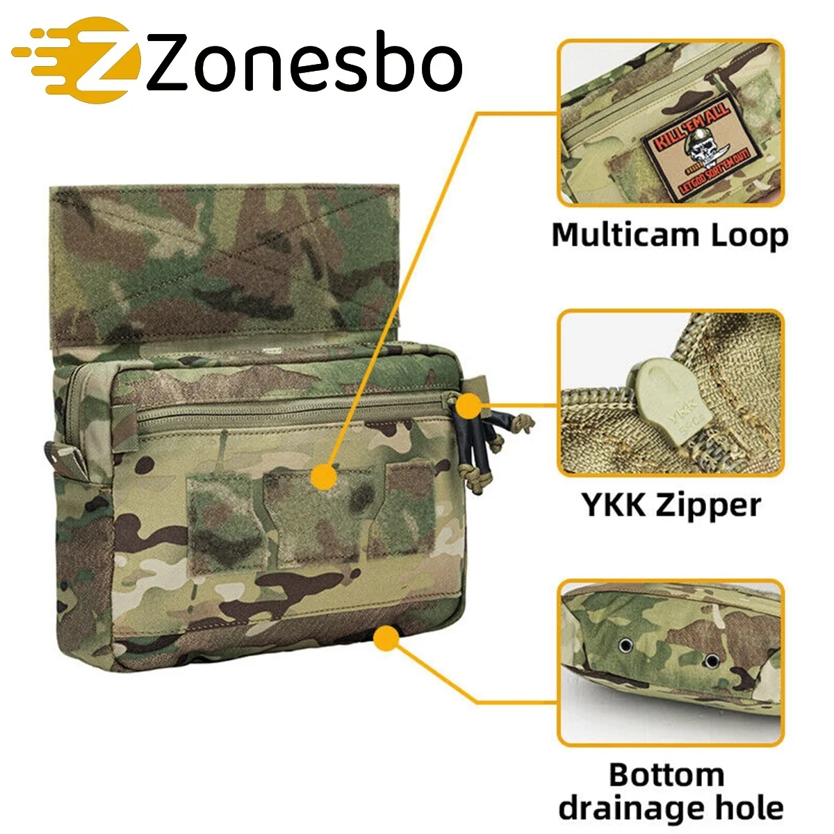 Chaleco táctico con bolsa de pecho y portaplacas MOLLE Airsoft