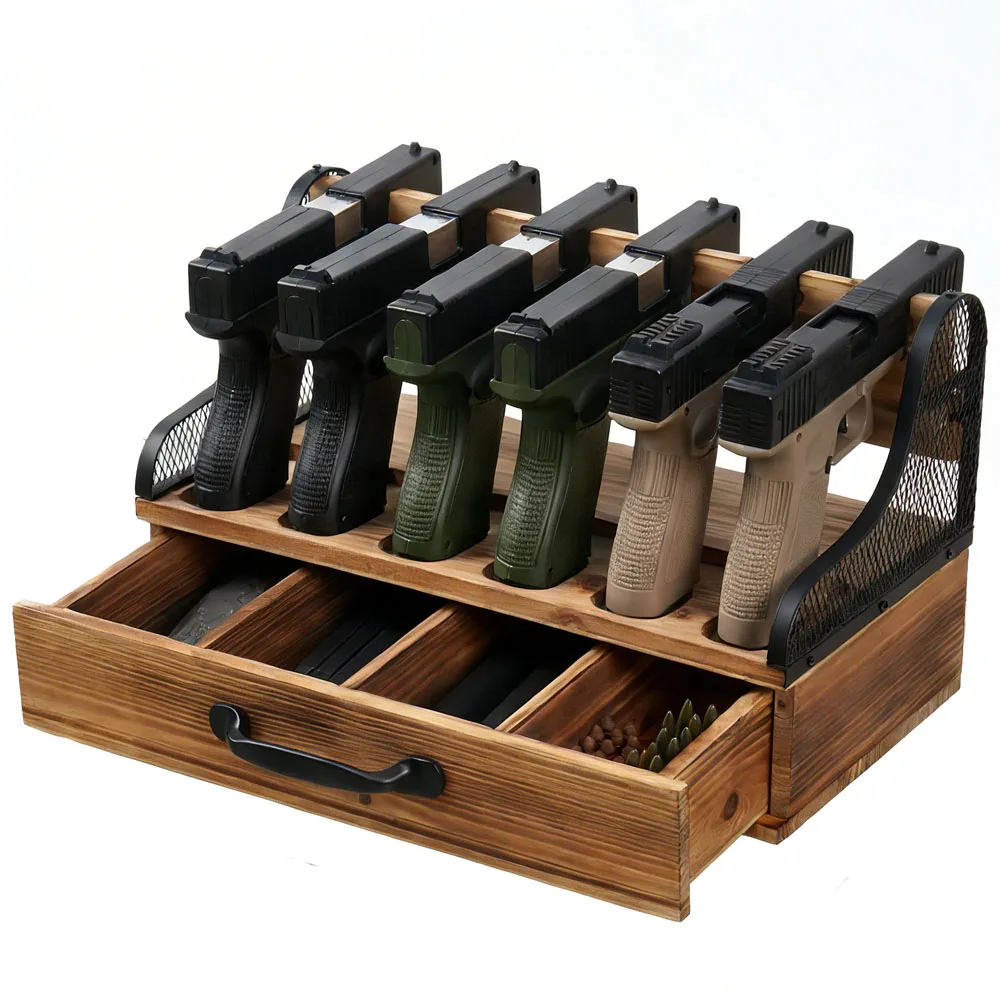 Soporte para pistola de madera estilo rústico con compartimentos - imagen 5