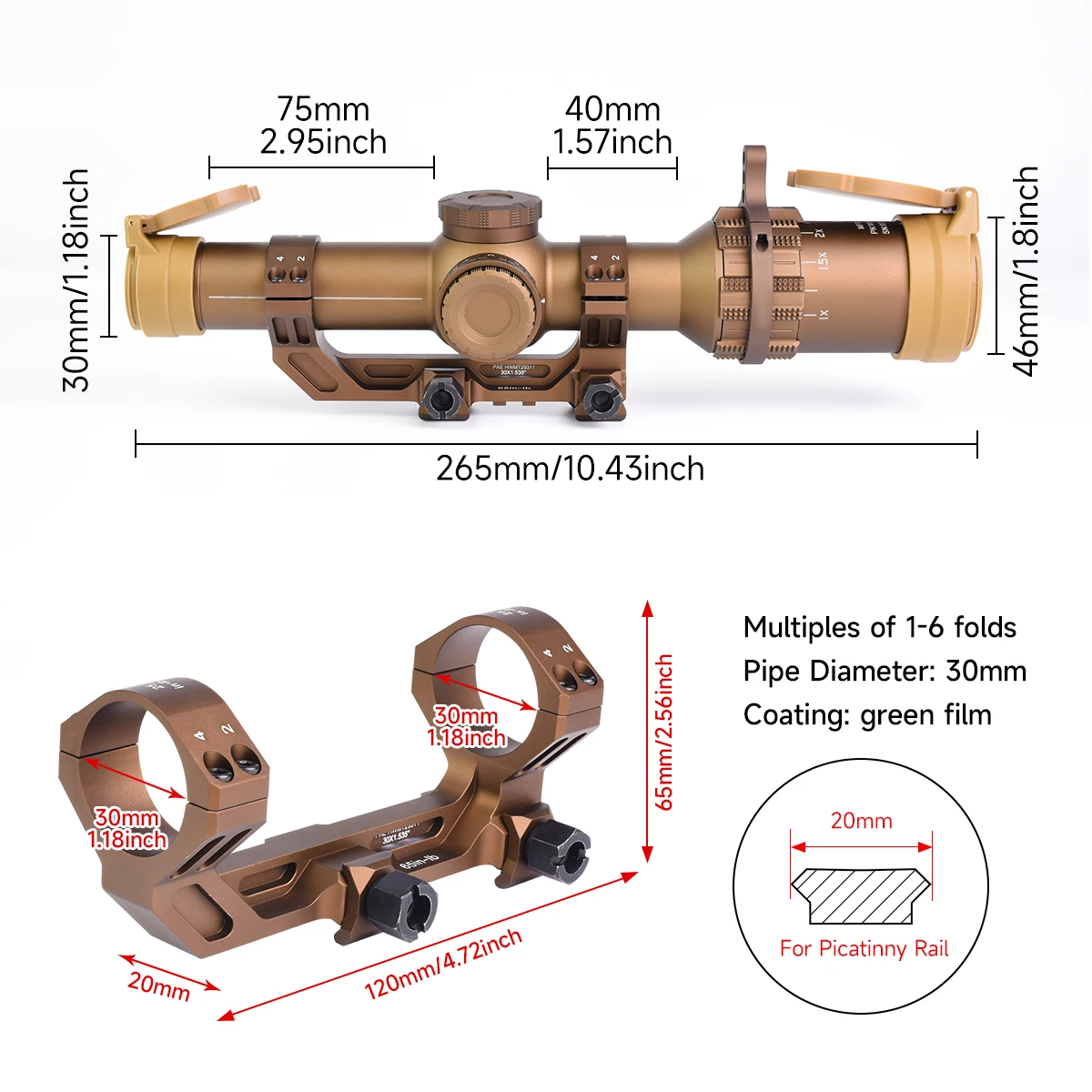 Mira táctica DWLR6 FFP retícula iluminada 30 mm montaje - imagen 4
