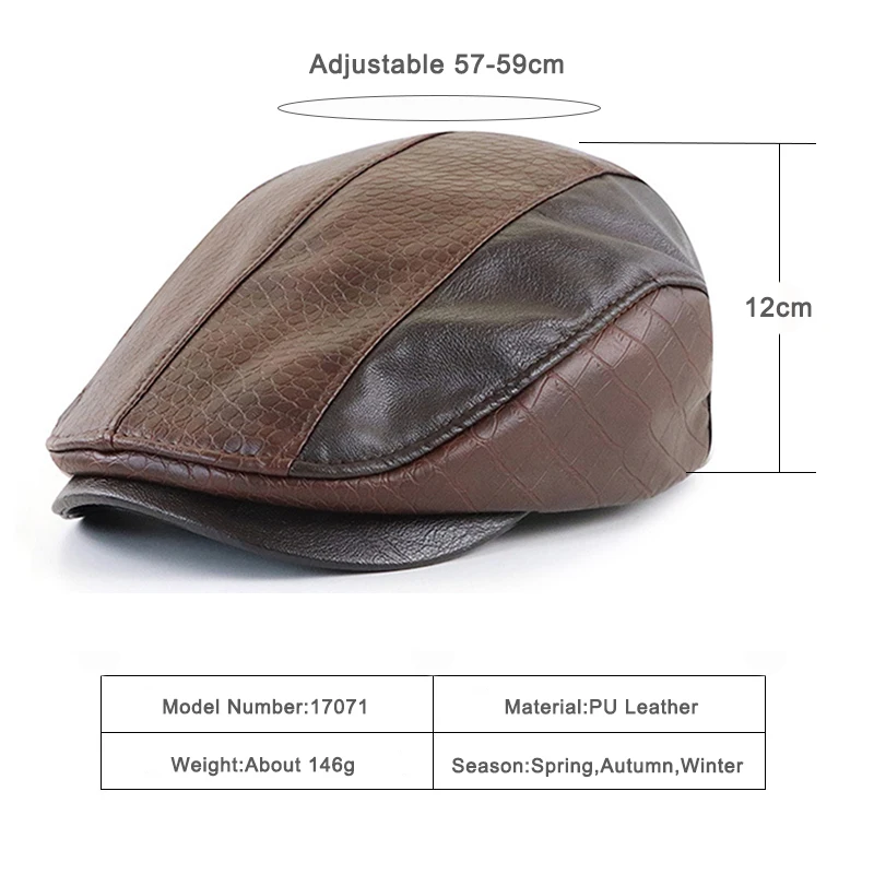 Boina de cuero PU retro con visera pico de pato