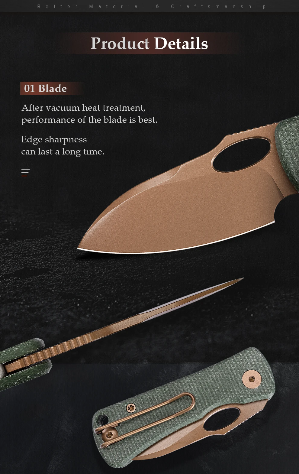 Mango de Micarta y perfil plegado para transporte