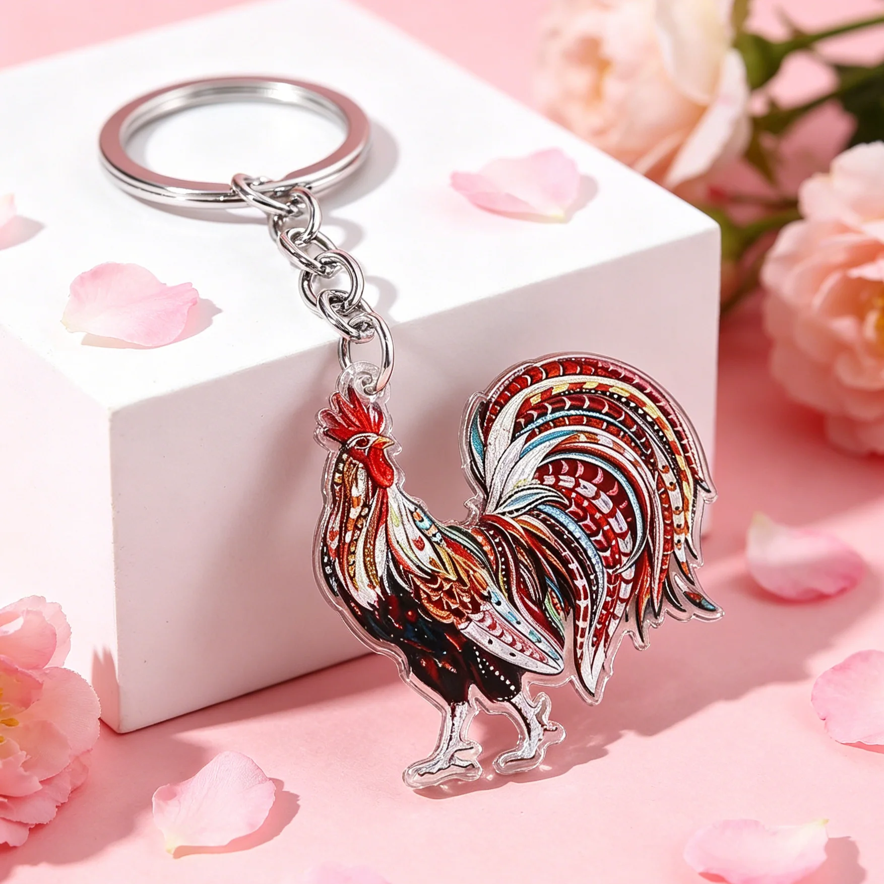 Llavero de acrílico 3D con figura de gallina para llaves y mochila - imagen 3