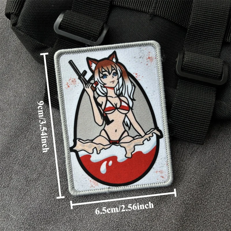 Parche táctico anime chica militar con velcro para mochila y brazalete - imagen 2