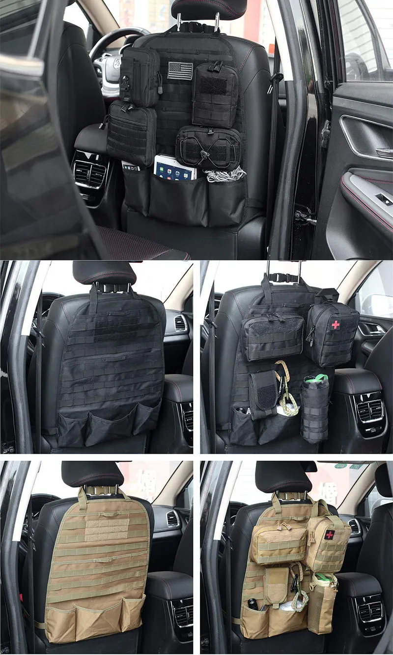 Organizador táctico para asiento trasero con sistema MOLLE
