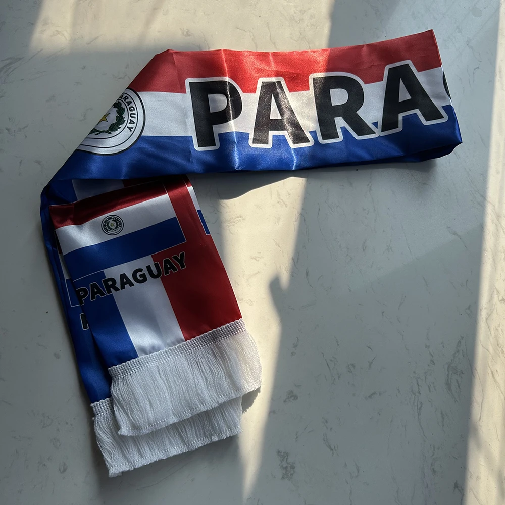 Bufanda bandera de Paraguay satén doble cara con borlas para fútbol - imagen 5
