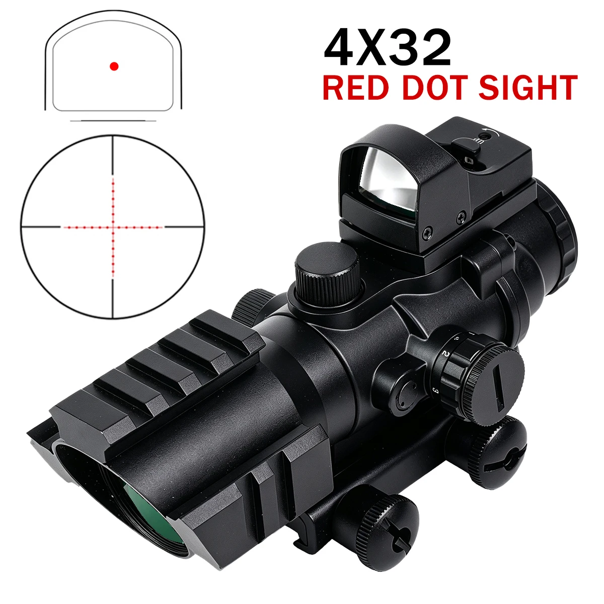 Visor Colimador 4x32 con Punto Rojo – Combo Óptico para Airsoft y Caza