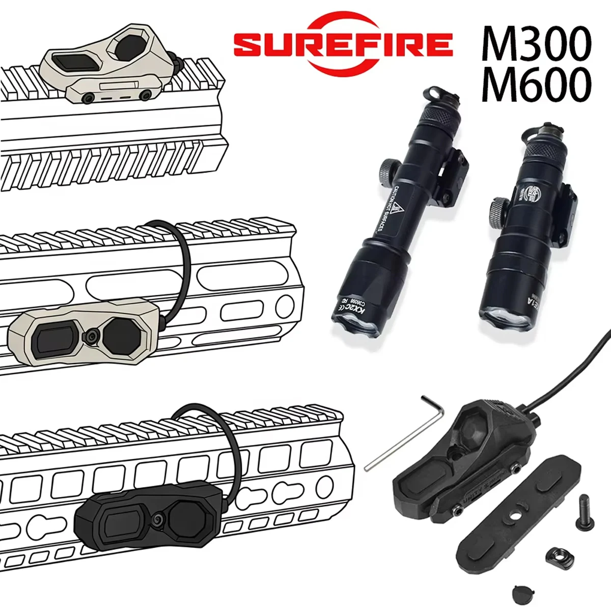 Surefire M300/M600 Linterna táctica con interruptor AXON y Picatinny - imagen 5