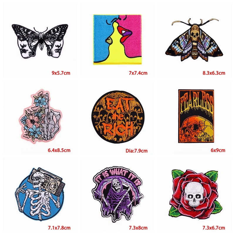 Parche termoadhesivo calaveras punk con llamas de póker rock - imagen 5
