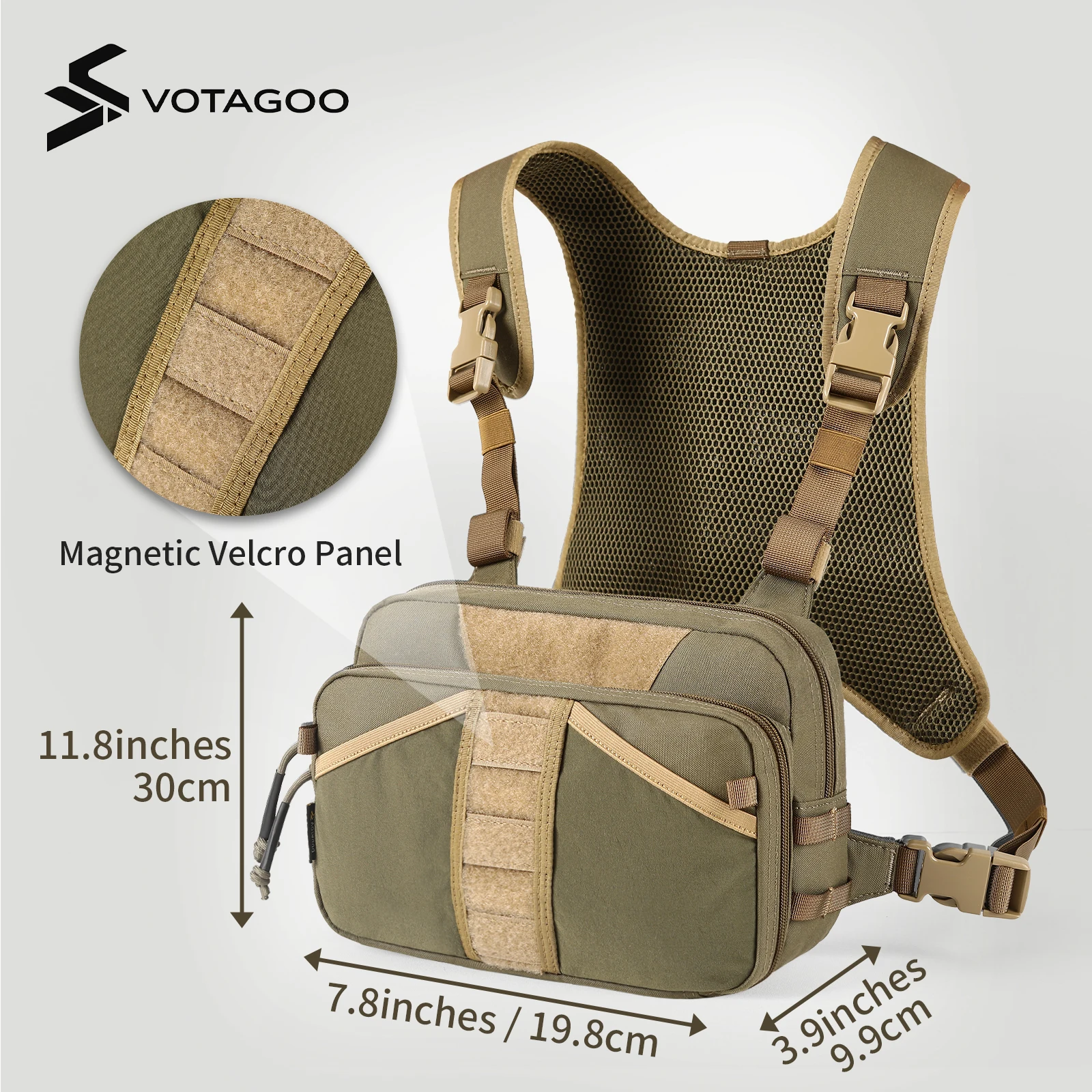 VOTAGOO Bolsa táctica de pesca frontal para moscas y binoculares - imagen 4