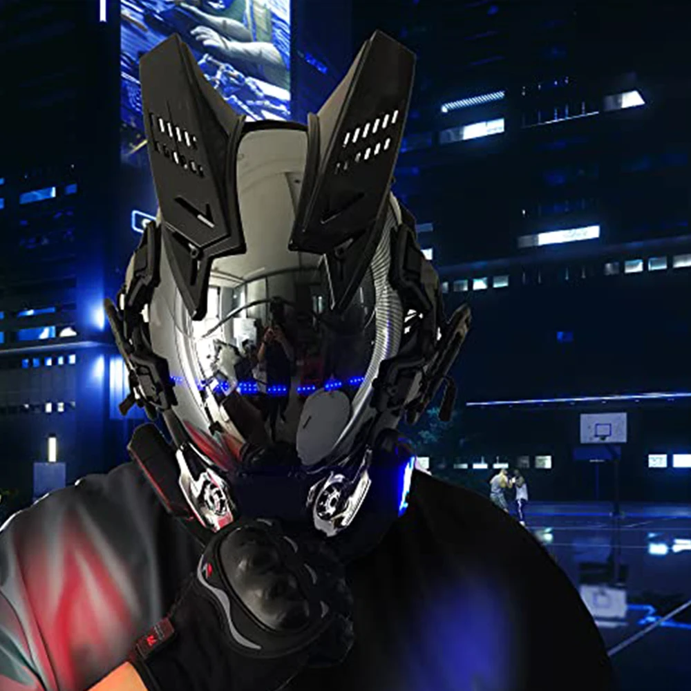 Casco cyberpunk gótico techwear con lámpara LED para disfraz - imagen 3