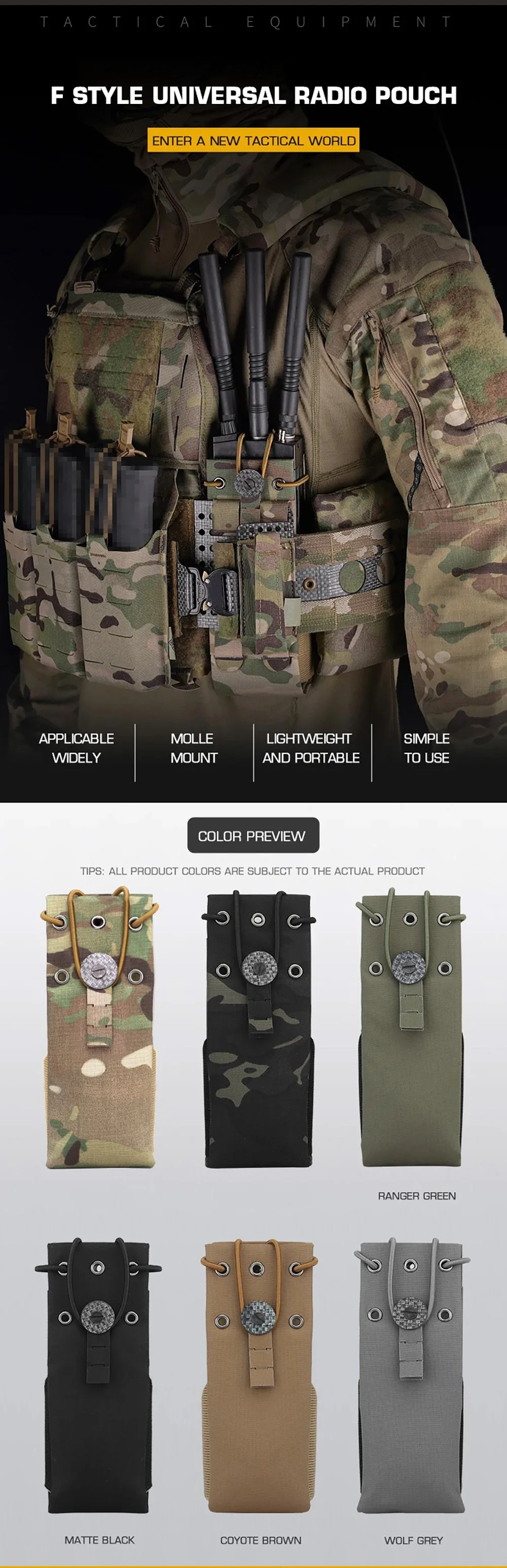 Bolsa universal para radio táctica con sistema Molle