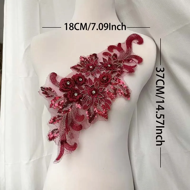 Apliques bordados flores 3D, lentejuelas y pedrería para coser - imagen 2