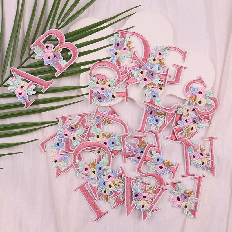 Parches bordados flor rosa letras en inglés para planchar ropa y coser - imagen 5