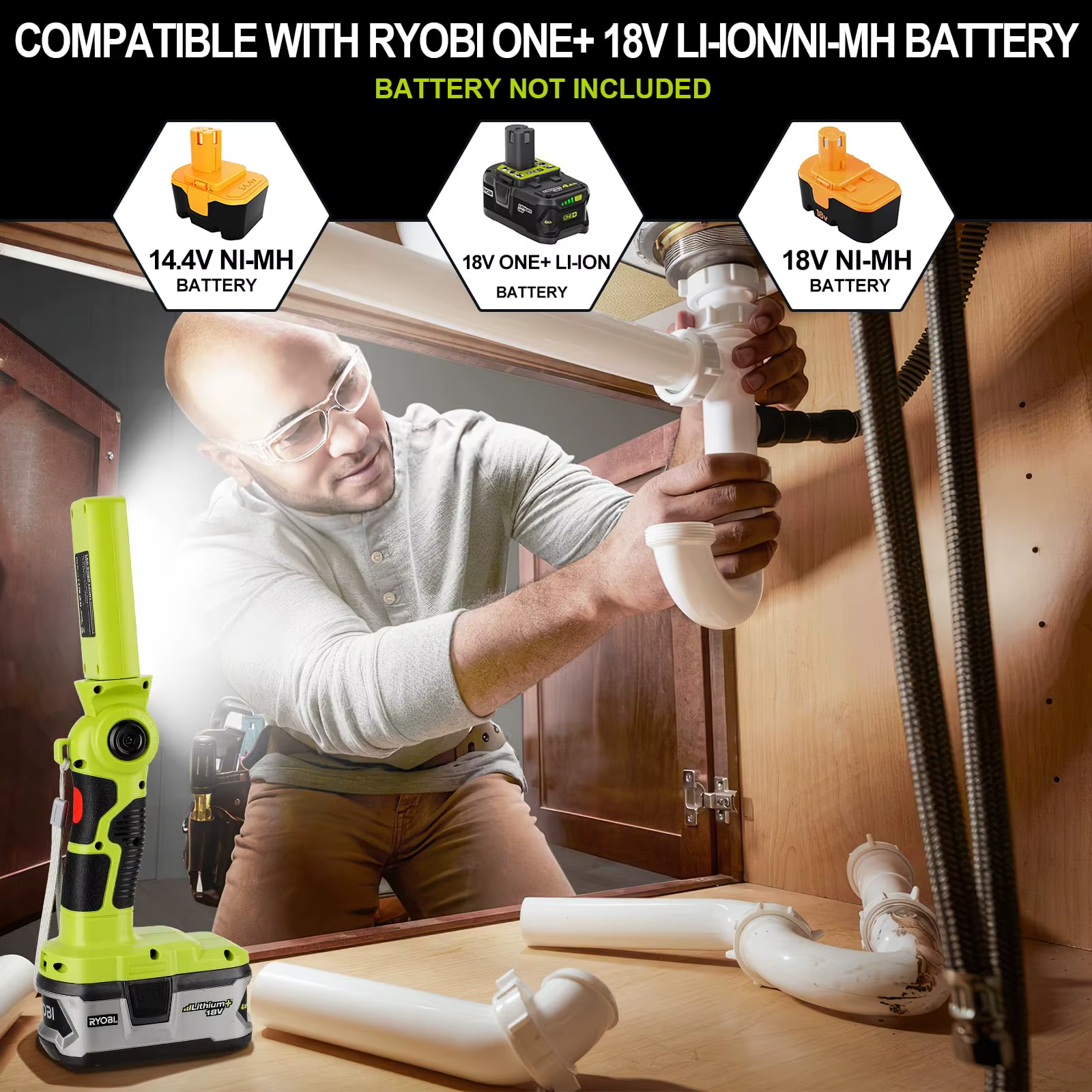 Linterna táctica USB recargable compatible con Makita y Milwaukee - imagen 4