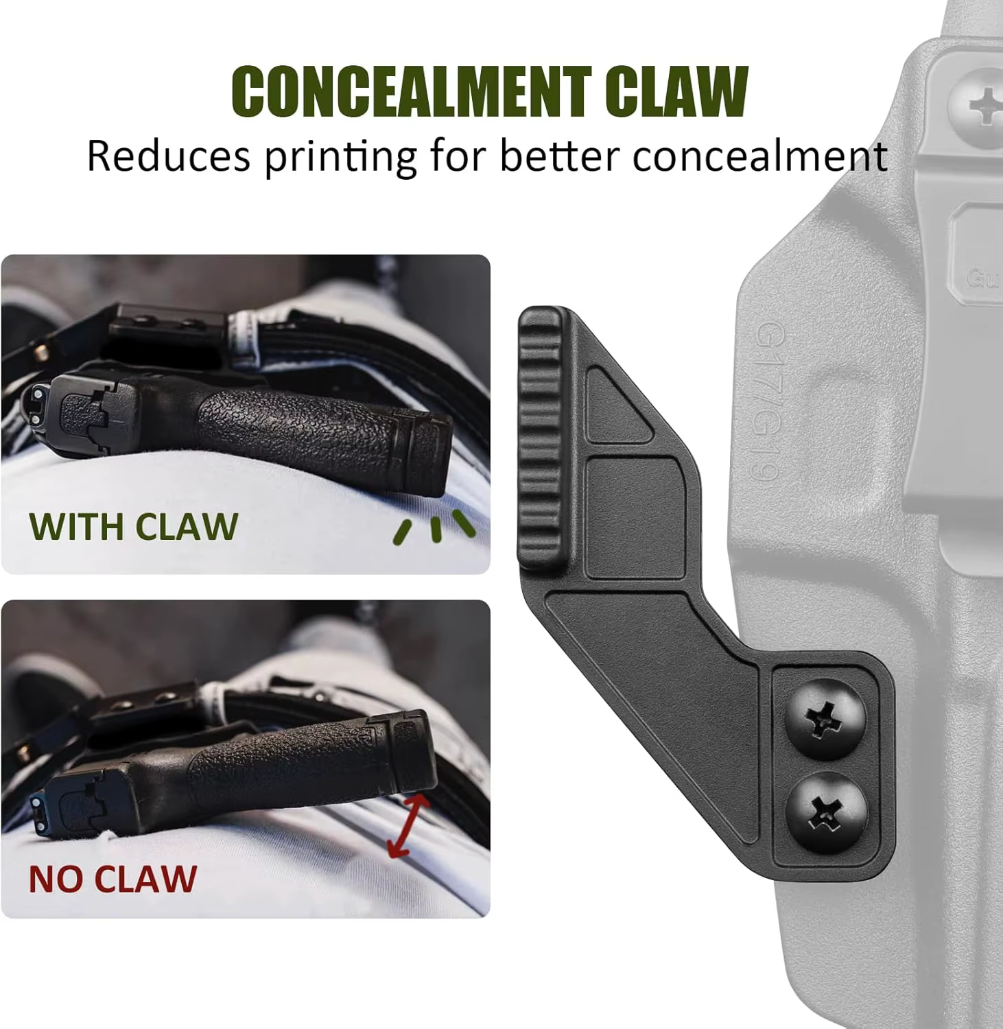 Funda IWB táctica Glock 17-19 con garra – Ajustable derecha - imagen 5
