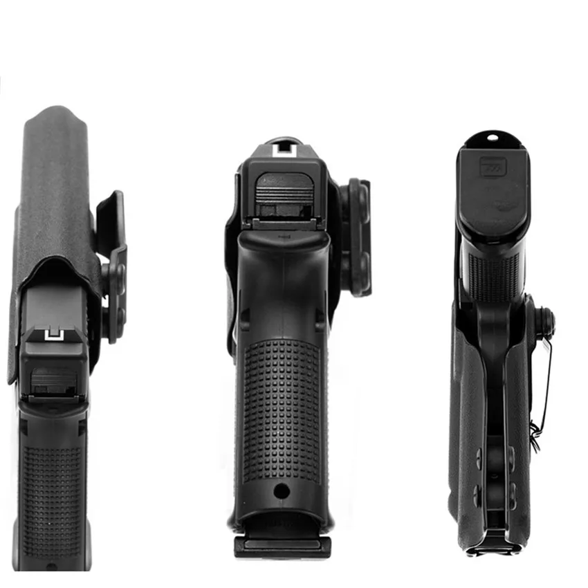 Vista frontal de la funda montada con el arma