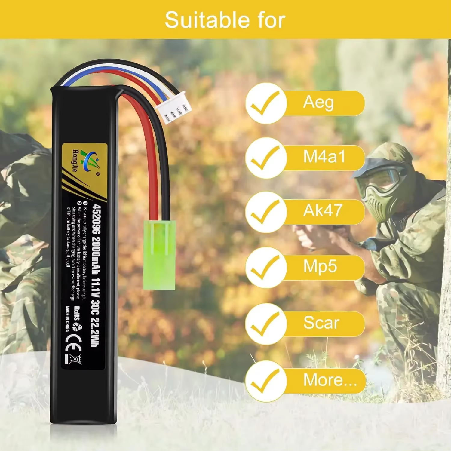 Batería LiPo airsoft recargable con conector Mini Tamiya y JST XH - imagen 4