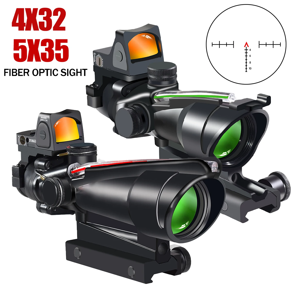 Mira táctica con fibra óptica roja y verde para Picatinny rifle