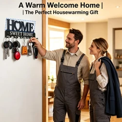 Porta llaves metal negro montable en pared con ganchos