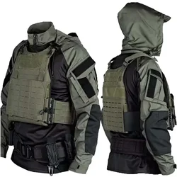 Camisa táctica de camuflaje con cremallera y capucha Ripstop