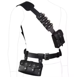 Cinturón táctico de cuero medieval con riñonera retro y bolsillos
