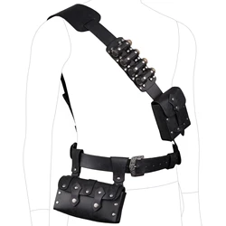 Cinturón táctico de cuero medieval con riñonera retro y bolsillos