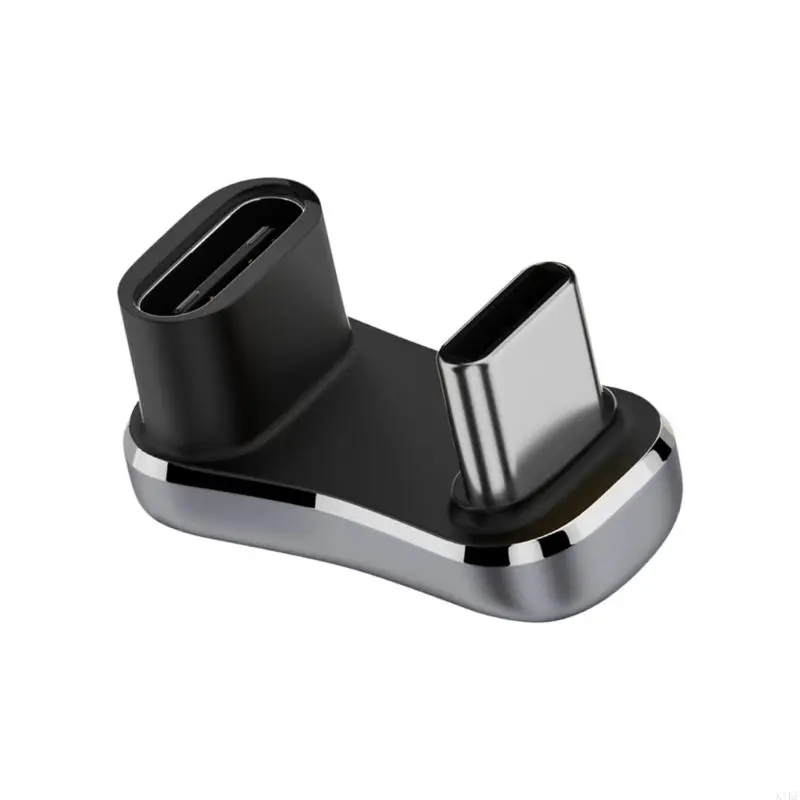 Adaptador USB-C macho a ángulo recto con carcasa negra plateada - imagen 4