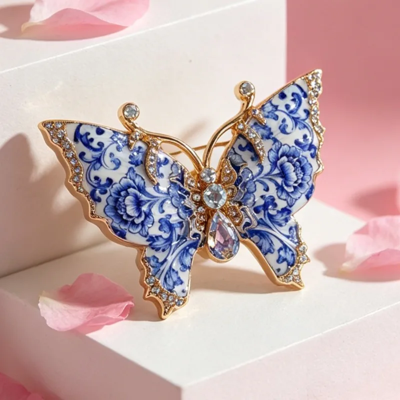 Broche porcelana azul marino con pin de solapa estilo vintage dragón - imagen 4