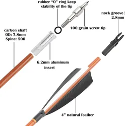 SP500 flechas carbono para arco compuesto con plumas de pavo