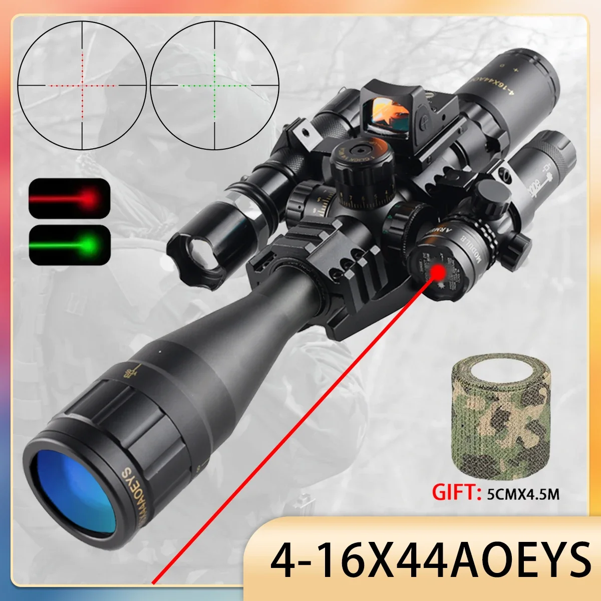 AOEYS visor táctico mira telescópica con láser rojo y verde