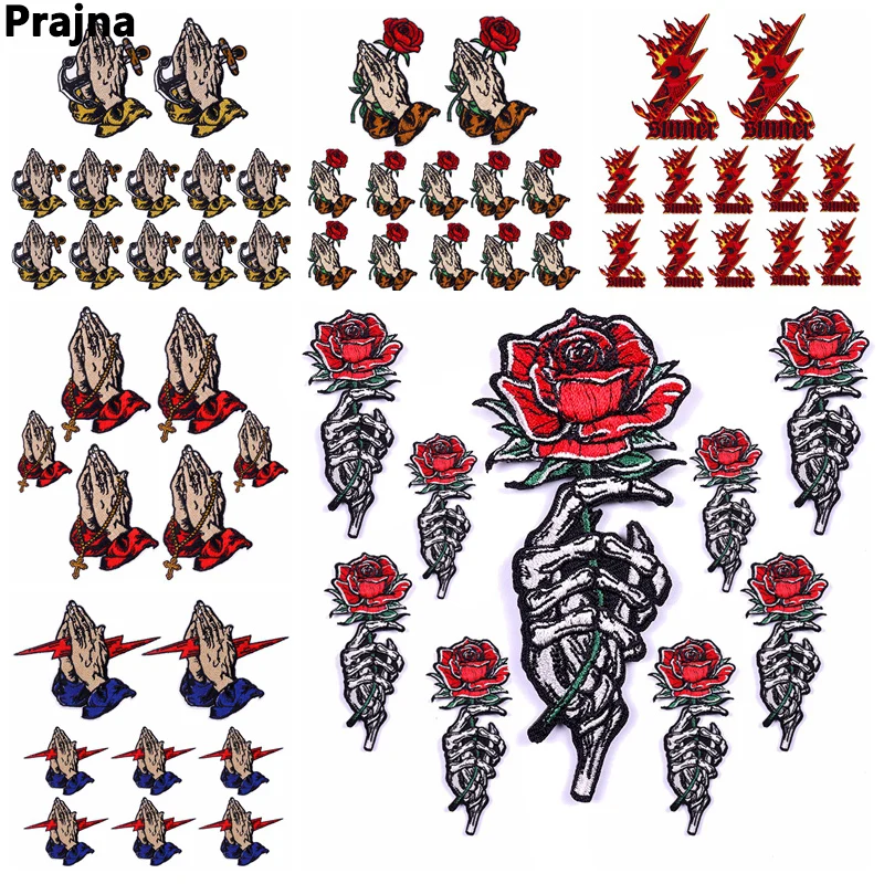 Prajna Parche bordado calavera rosa termoadhesivo para ropa