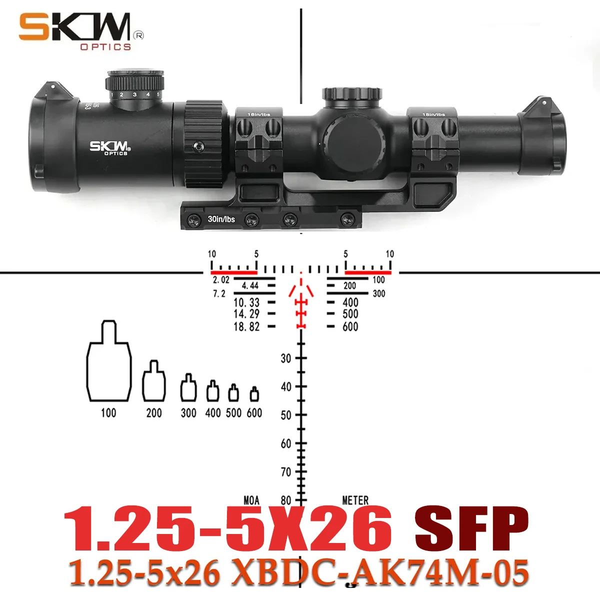 Mira telescópica SKWoptics 1.25-5x26 30mm BDC jauría - imagen 3
