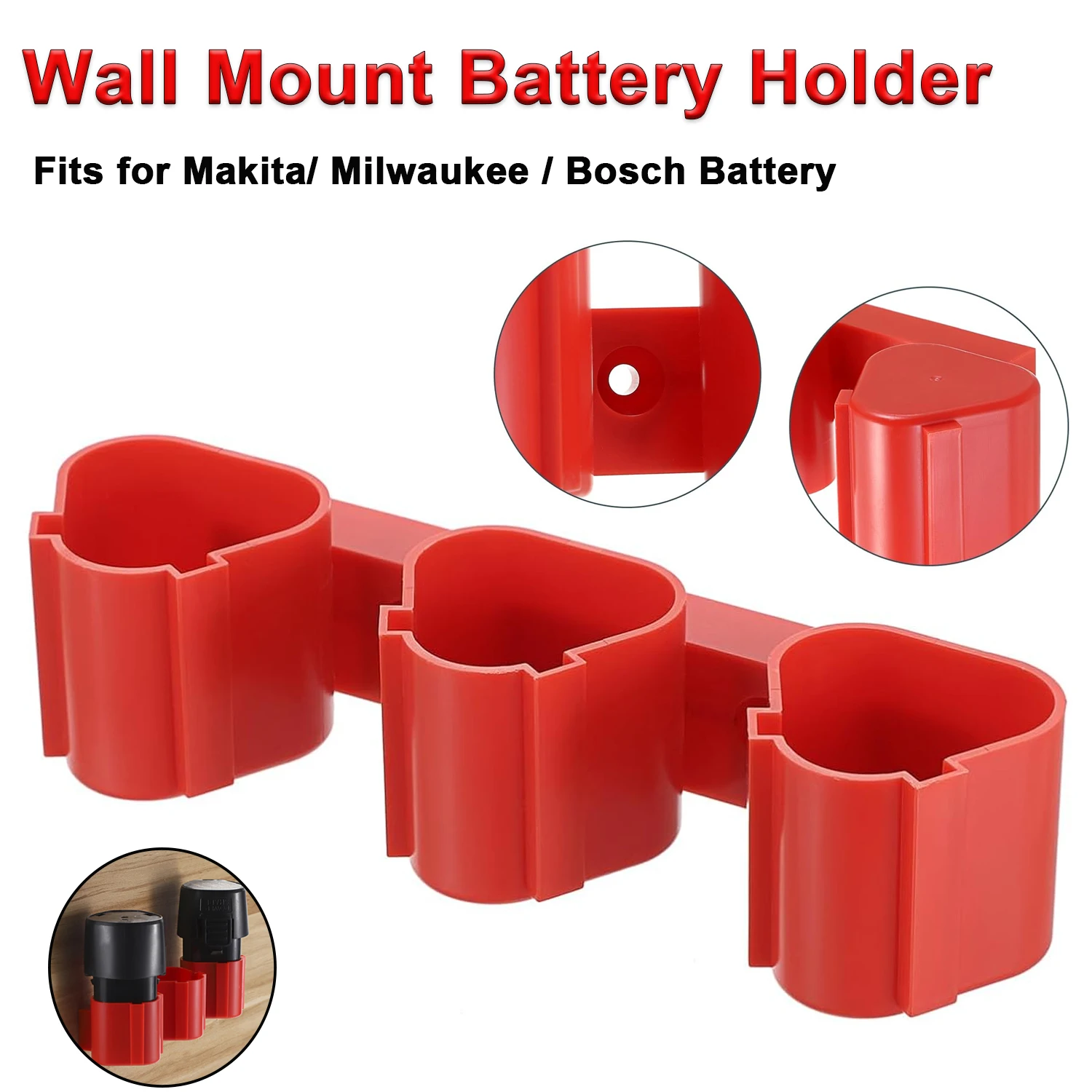Soporte de pared para baterías Makita Milwaukee Bosch con ranuras